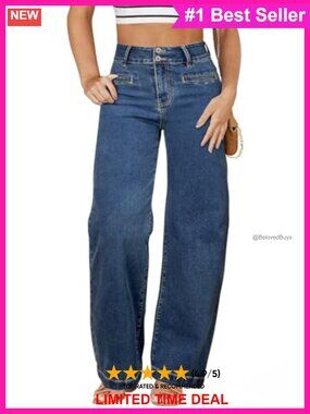 Plus Size High Waisted Wide Leg Jeans Tummy Control Denim Pants